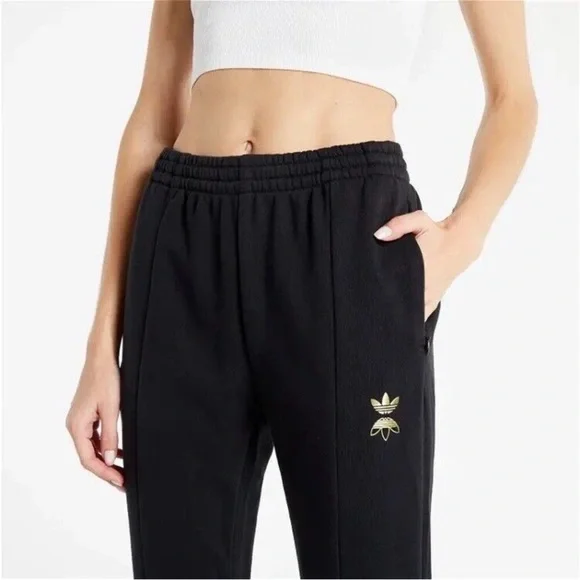 Adidas Originals Women's Track Pants Black Boot cut pant with ankle Gold zip XS - Picture 7 of 16